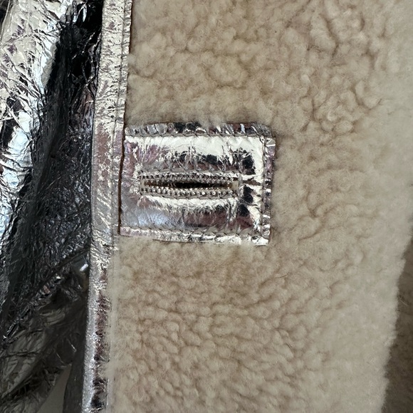 J. Crew Limited Edition Silver Metallic Cropped Leather and Shearljng Jacket - Picture 6 of 8